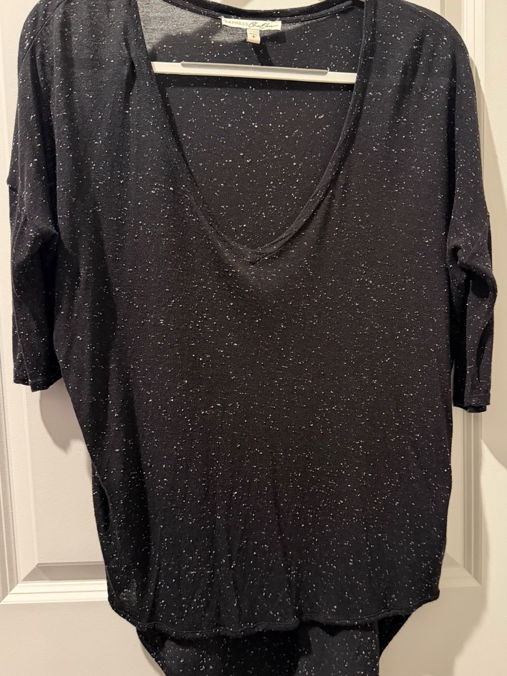 Three Dots Black Speckled V-Neck Women's Top